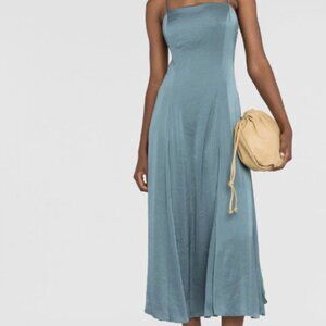 Theory Cami Volume Midi Dress in Crushed Satin (Seafoam) - Size 2